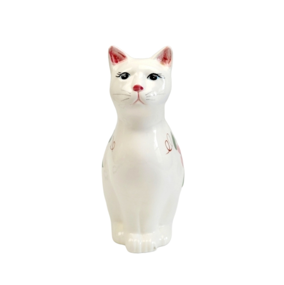 Vintage ROC Artistic Gifts 9" Cat Figurine With Painted Flowers